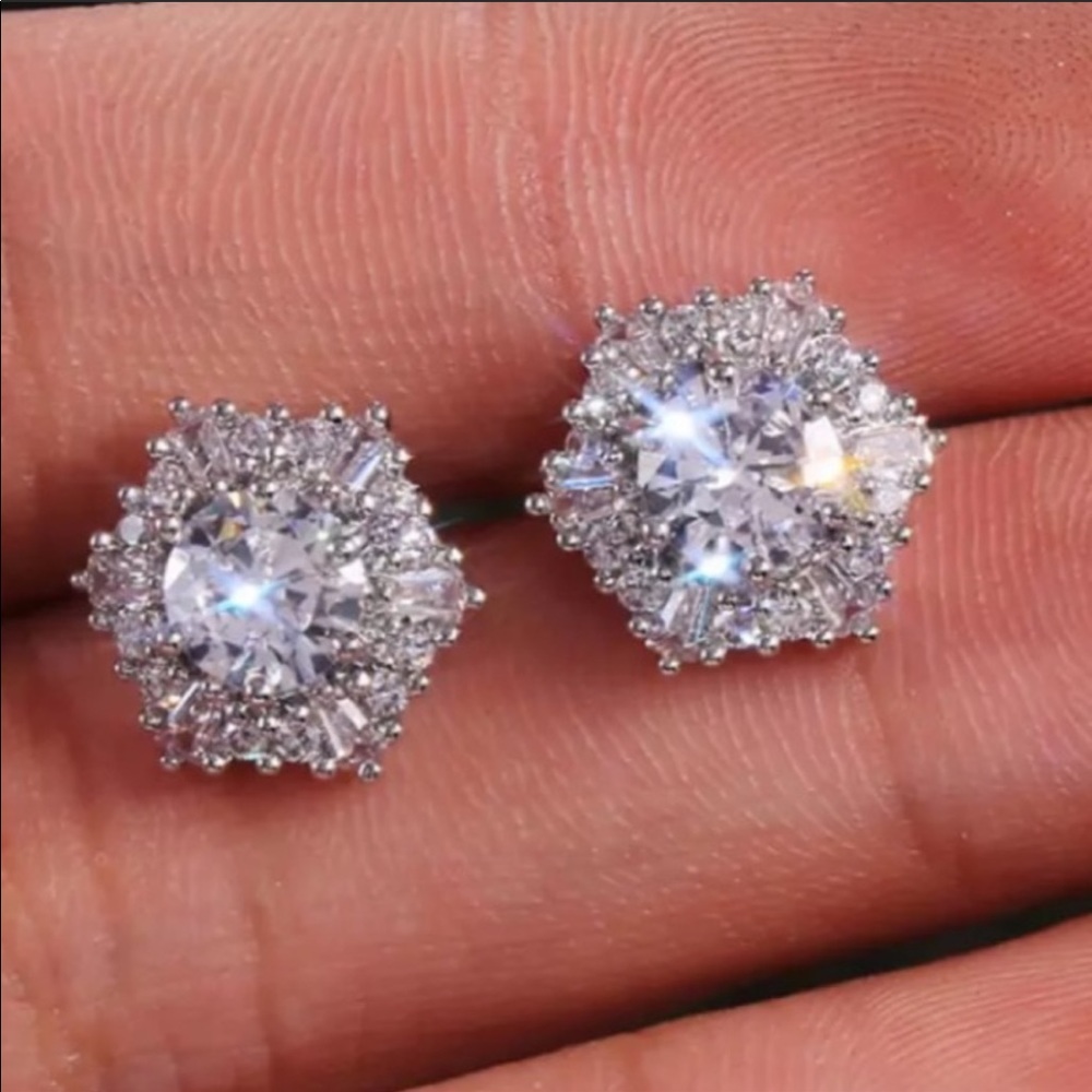 New 925 Silver Diamond Hexagon Cut Earrings - Picture 1 of 4